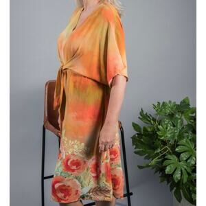 Anthropologie Blank London Ameriana Floral Tie Knot Dress Womens XS Orange